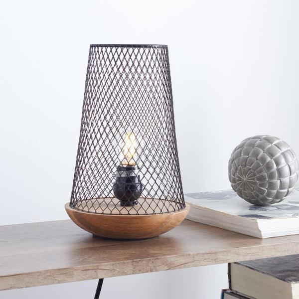 Safavieh HAYNES, 10-Inch Black & Natural Wood/Iron Table Lamp - Stylish Accent for Modern Homes & Cozy Spaces TBL3003A