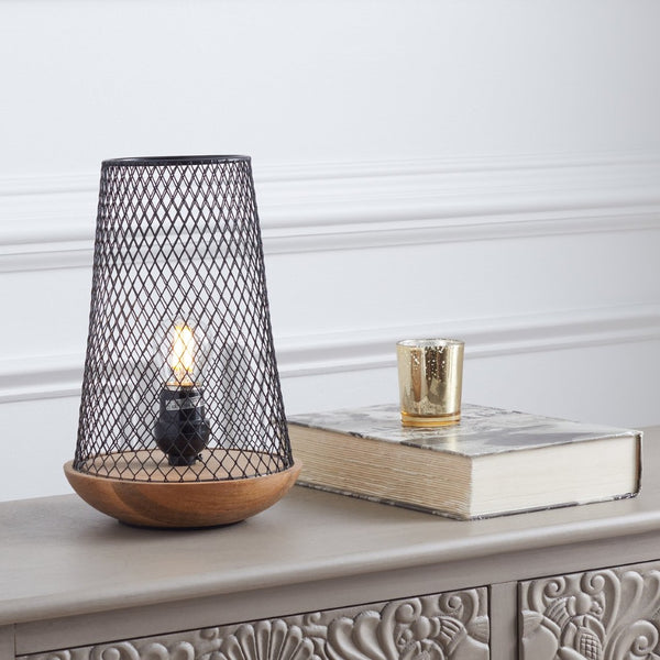 Safavieh HAYNES, 10-Inch Black & Natural Wood/Iron Table Lamp - Stylish Accent for Modern Homes & Cozy Spaces TBL3003A