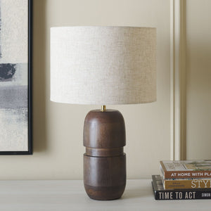 Safavieh NAMI, 19-Inch Natural Wood & Linen Table Lamp for Warm Ambient Lighting in Modern & Rustic Homes TBL3008A