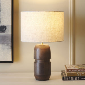 Safavieh NAMI, 19-Inch Natural Wood & Linen Table Lamp for Warm Ambient Lighting in Modern & Rustic Homes TBL3008A
