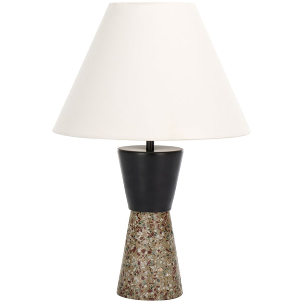 Safavieh NICOLAI, Modern 18-Inch Terrazzo & Iron Table Lamp in Grey/Black for Stylish Ambient Lighting TBL3009B