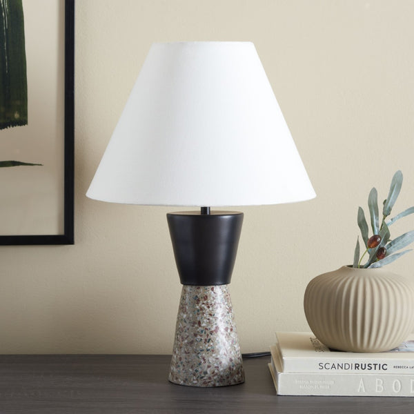 Safavieh NICOLAI, Modern 18-Inch Terrazzo & Iron Table Lamp in Grey/Black for Stylish Ambient Lighting TBL3009B
