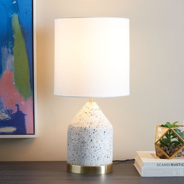 Safavieh NICOLAI Table Lamp - 20 Inch White & Gold Terrazzo Accent for Modern & Classic Interiors, Soft Glow TBL3010A