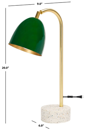 Safavieh NICOLAI Task Lamp - 19.5 Inch Stylish Green Dome & Gold Stem with Terrazzo Base for Modern Spaces TBL3011A