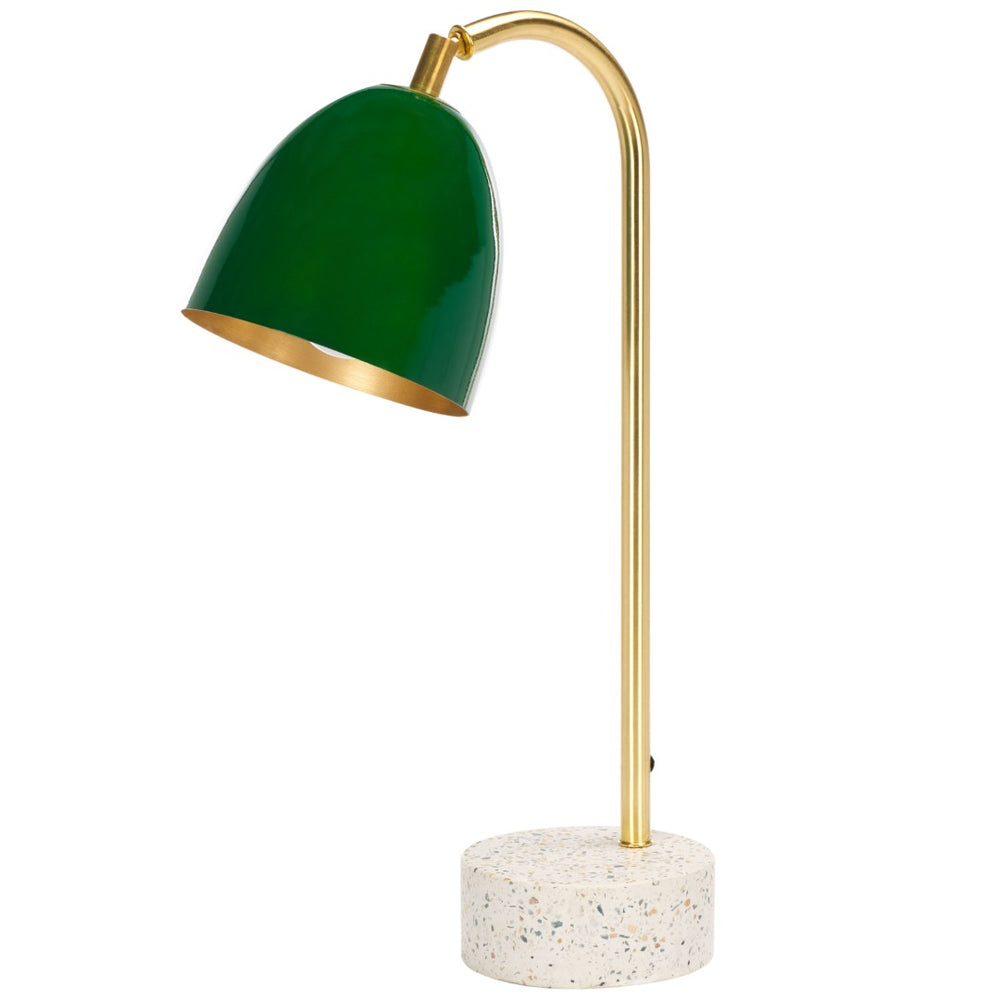 Safavieh NICOLAI Task Lamp - 19.5 Inch Stylish Green Dome & Gold Stem with Terrazzo Base for Modern Spaces TBL3011A