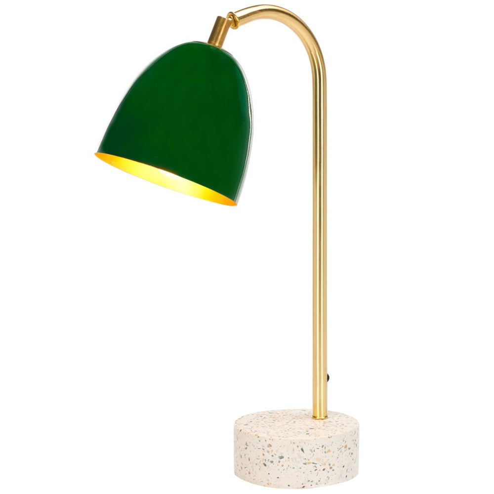 Safavieh NICOLAI Task Lamp - 19.5 Inch Stylish Green Dome & Gold Stem with Terrazzo Base for Modern Spaces TBL3011A