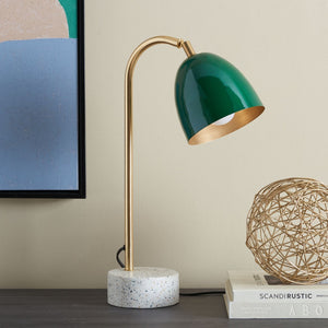 Safavieh NICOLAI Task Lamp - 19.5 Inch Stylish Green Dome & Gold Stem with Terrazzo Base for Modern Spaces TBL3011A