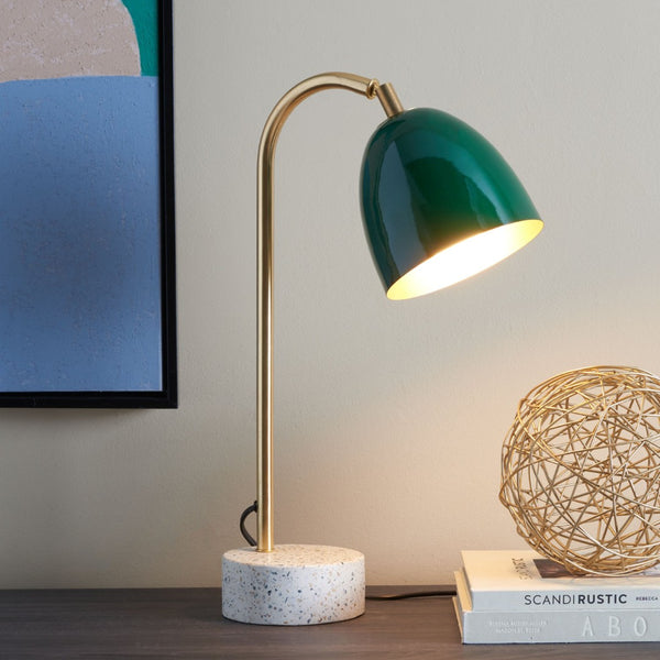 Safavieh NICOLAI Task Lamp - 19.5 Inch Stylish Green Dome & Gold Stem with Terrazzo Base for Modern Spaces TBL3011A
