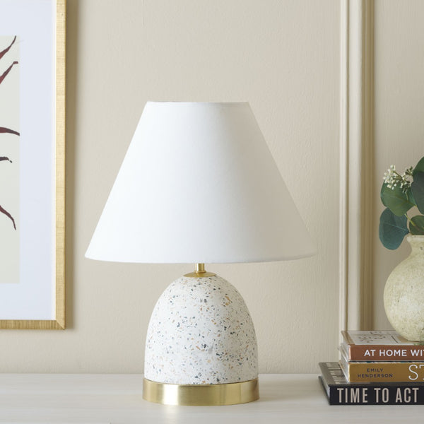 Safavieh NICOLAI, 16-Inch White Terrazzo & Gold Metal Table Lamp for Modern Ambient Lighting & Style TBL3015A