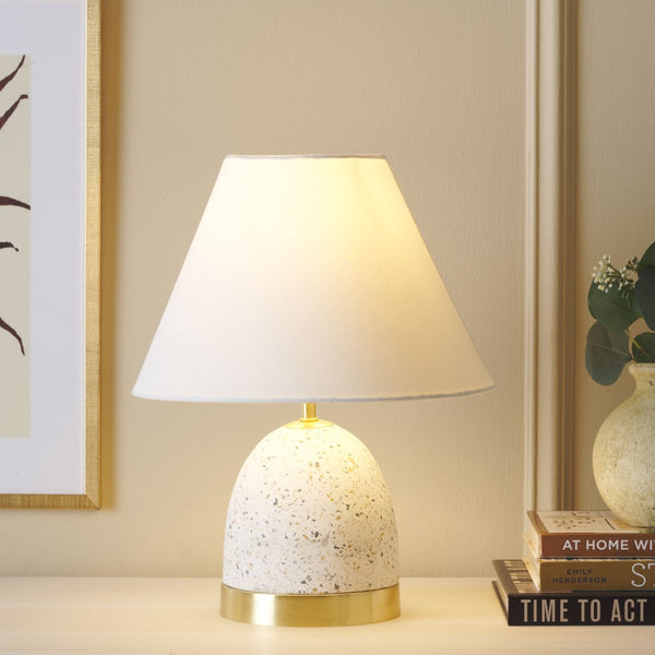 Safavieh NICOLAI, 16-Inch White Terrazzo & Gold Metal Table Lamp for Modern Ambient Lighting & Style TBL3015A