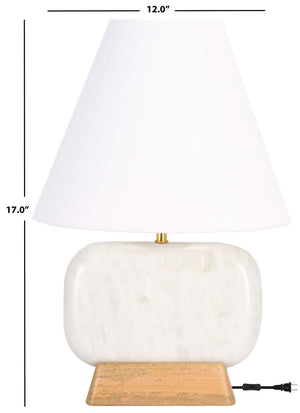 Safavieh Naira, 17 Inch, White Marble/Natural, Marble/Mango Wood/Iron Table Lamp TBL3022A