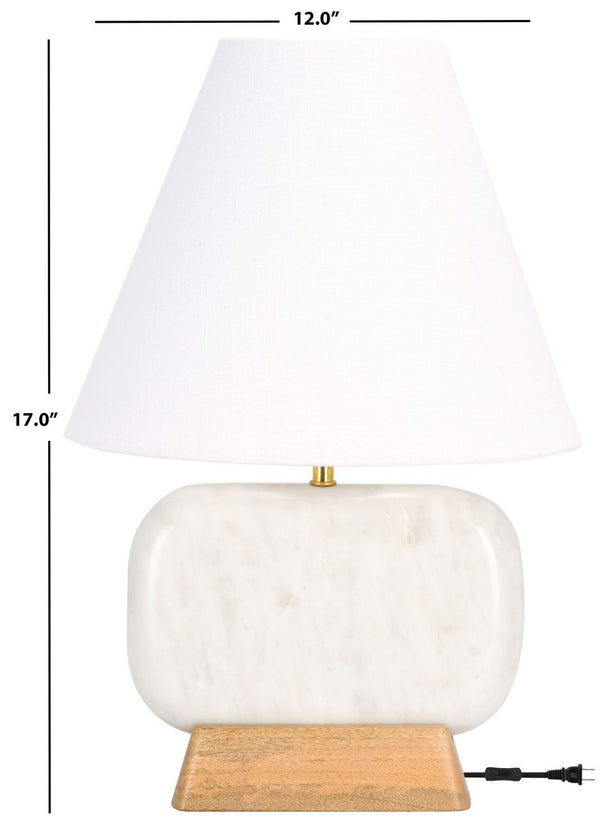 Safavieh Naira, 17 Inch, White Marble/Natural, Marble/Mango Wood/Iron Table Lamp TBL3022A