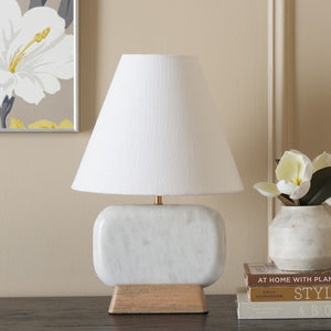 Safavieh Naira, 17 Inch, White Marble/Natural, Marble/Mango Wood/Iron Table Lamp TBL3022A