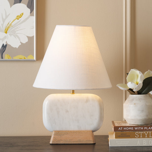 Safavieh Naira, 17 Inch, White Marble/Natural, Marble/Mango Wood/Iron Table Lamp TBL3022A