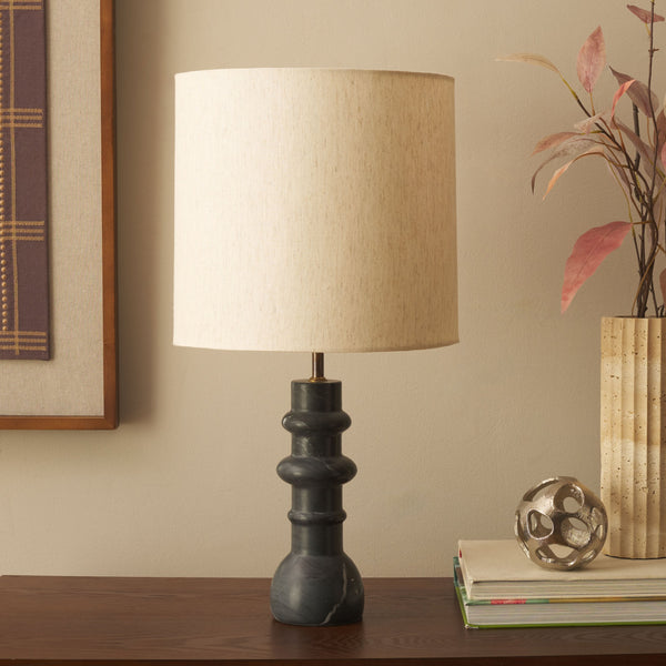 Safavieh Teya, Elegant 22-inch Black Marble Table Lamp - Modern Design For Stylish Home Lighting & Decor Black Marble , Marble Body ,Fabric Shade Tbl3029a