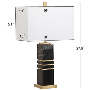 Safavieh JAXTON Table Lamp - Luxurious Black Marble & Gold Metal Accent with Soft White Fabric Shade TBL4007A