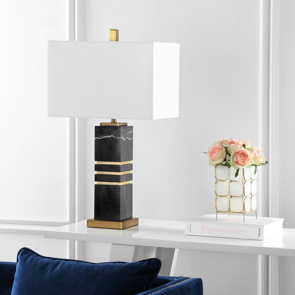 Safavieh JAXTON Table Lamp - Luxurious Black Marble & Gold Metal Accent with Soft White Fabric Shade TBL4007A