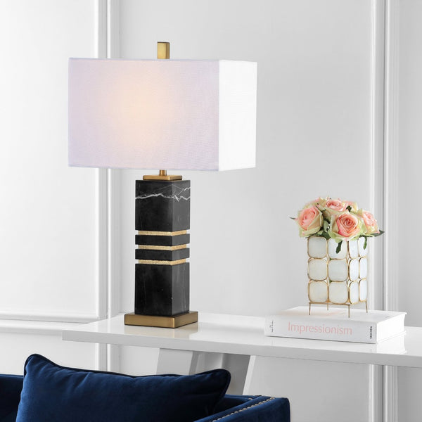 Safavieh JAXTON Table Lamp - Luxurious Black Marble & Gold Metal Accent with Soft White Fabric Shade TBL4007A