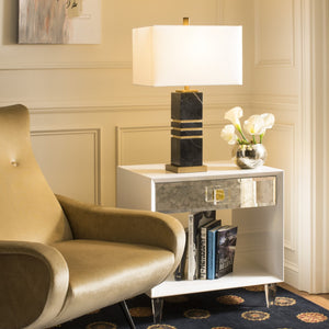 Safavieh JAXTON Table Lamp - Luxurious Black Marble & Gold Metal Accent with Soft White Fabric Shade TBL4007A