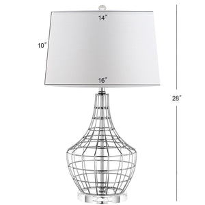 Safavieh OLGA, Elegant 28-Inch Silver Iron Table Lamp Set of 2 with White Linen Shades for Modern Spaces TBL4010A-SET2