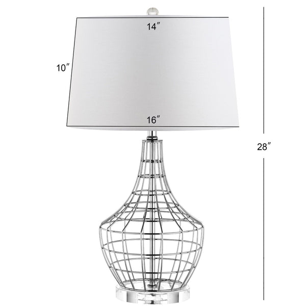 Safavieh OLGA, Elegant 28-Inch Silver Iron Table Lamp Set of 2 with White Linen Shades for Modern Spaces TBL4010A-SET2