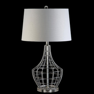 Safavieh OLGA, Elegant 28-Inch Silver Iron Table Lamp Set of 2 with White Linen Shades for Modern Spaces TBL4010A-SET2