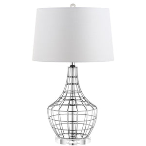 Safavieh OLGA, Elegant 28-Inch Silver Iron Table Lamp Set of 2 with White Linen Shades for Modern Spaces TBL4010A-SET2