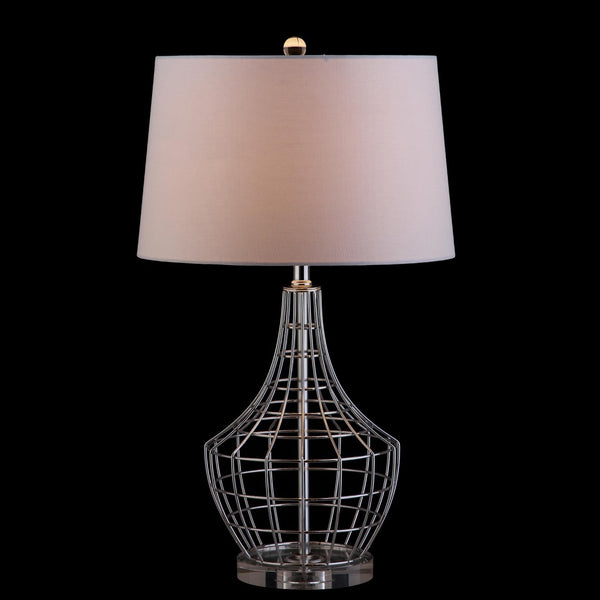 Safavieh OLGA, Elegant 28-Inch Silver Iron Table Lamp Set of 2 with White Linen Shades for Modern Spaces TBL4010A-SET2