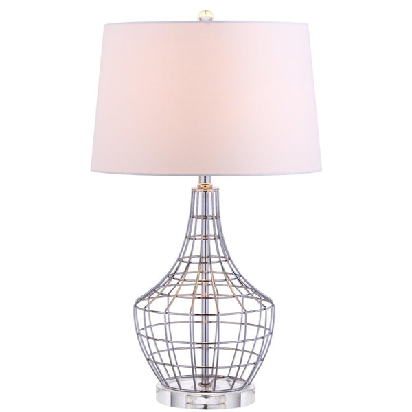 Safavieh OLGA, Elegant 28-Inch Silver Iron Table Lamp Set of 2 with White Linen Shades for Modern Spaces TBL4010A-SET2