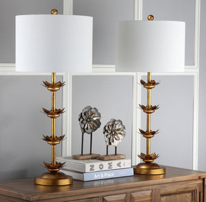 Safavieh LANI, 32-Inch Antique Gold Iron Table Lamp Set of 2 with USB Ports for Stylish Modern Lighting TBL4016A-SET2-U