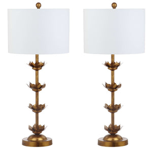 Safavieh LANI, 32-Inch Antique Gold Iron Table Lamp Set of 2 with USB Ports for Stylish Modern Lighting TBL4016A-SET2-U