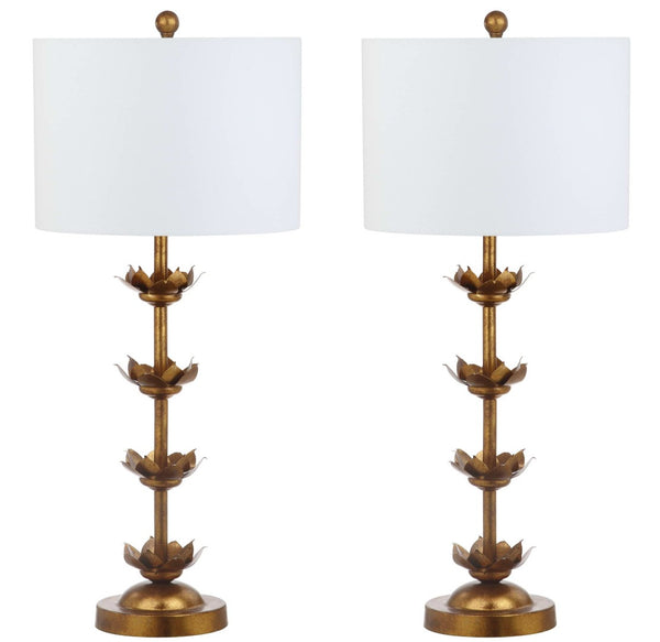 Safavieh LANI, 32-Inch Antique Gold Iron Table Lamp Set of 2 with USB Ports for Stylish Modern Lighting TBL4016A-SET2-U