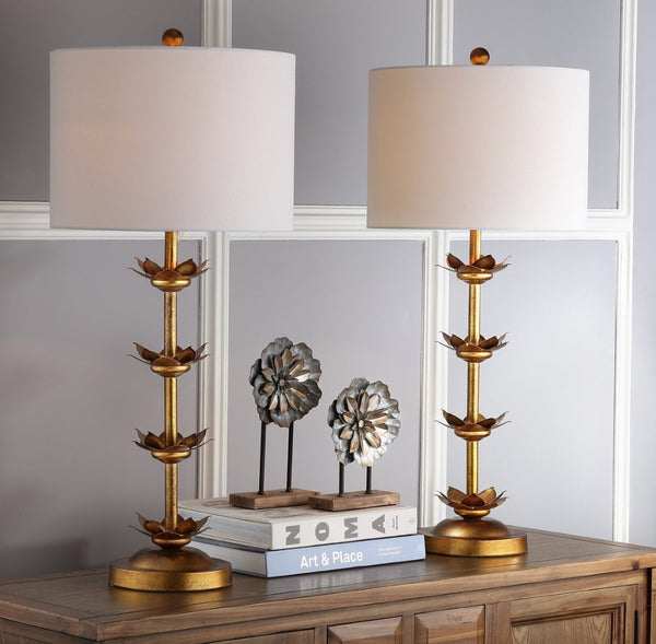Safavieh LANI, 32-Inch Antique Gold Iron Table Lamp Set of 2 with USB Ports for Stylish Modern Lighting TBL4016A-SET2-U