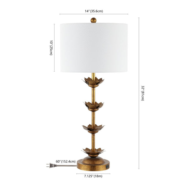 Safavieh LANI, 32-Inch Antique Gold Iron Table Lamp Set of 2 with USB Ports for Stylish Modern Lighting TBL4016A-SET2-U