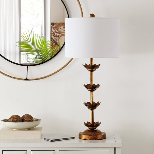 Safavieh LANI, 32-Inch Antique Gold Iron Table Lamp Set of 2 with USB Ports for Stylish Modern Lighting TBL4016A-SET2-U