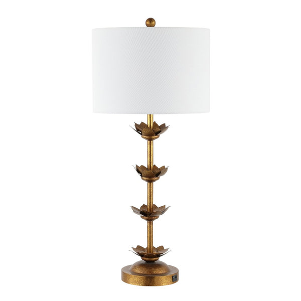 Safavieh LANI, 32-Inch Antique Gold Iron Table Lamp Set of 2 with USB Ports for Stylish Modern Lighting TBL4016A-SET2-U