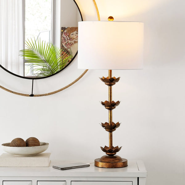 Safavieh LANI, 32-Inch Antique Gold Iron Table Lamp Set of 2 with USB Ports for Stylish Modern Lighting TBL4016A-SET2-U