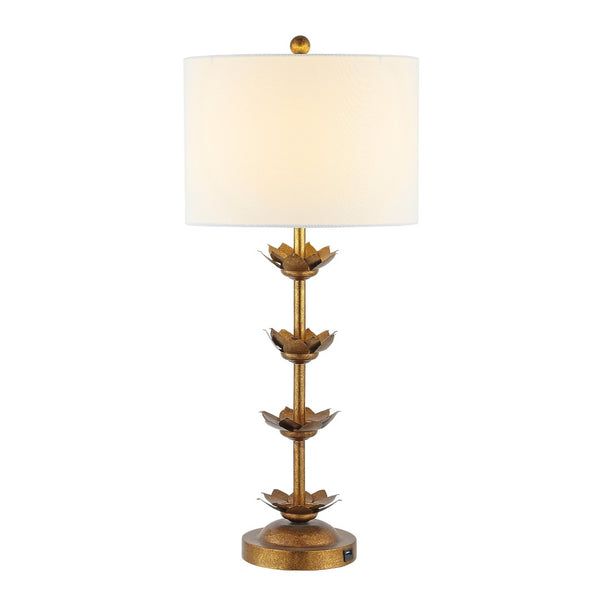 Safavieh LANI, 32-Inch Antique Gold Iron Table Lamp Set of 2 with USB Ports for Stylish Modern Lighting TBL4016A-SET2-U