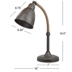 Safavieh NARI Table Lamp – Industrial Charm with Rope-Wrapped Base & Grey Metal Shade for Stylish Illumination TBL4029A