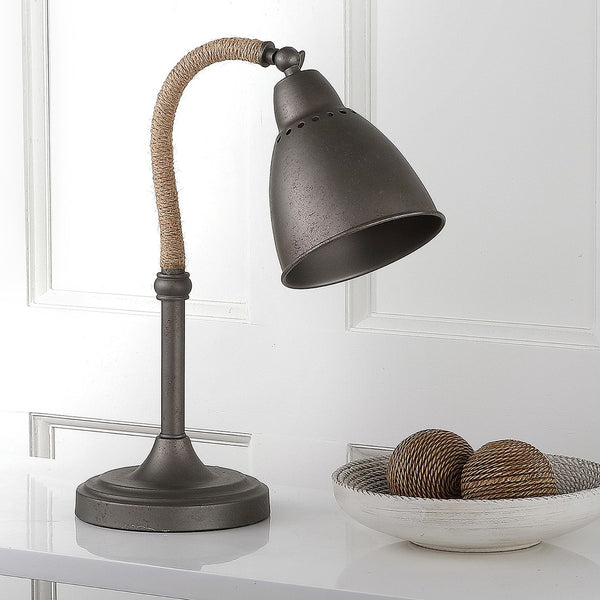 Safavieh NARI Table Lamp – Industrial Charm with Rope-Wrapped Base & Grey Metal Shade for Stylish Illumination TBL4029A