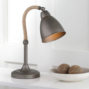 Safavieh NARI Table Lamp – Industrial Charm with Rope-Wrapped Base & Grey Metal Shade for Stylish Illumination TBL4029A