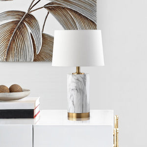 Safavieh CLARABEL Table Lamp - Chic White Marble & Gold Accents for Modern & Classic Home Decor Elegance TBL4043A