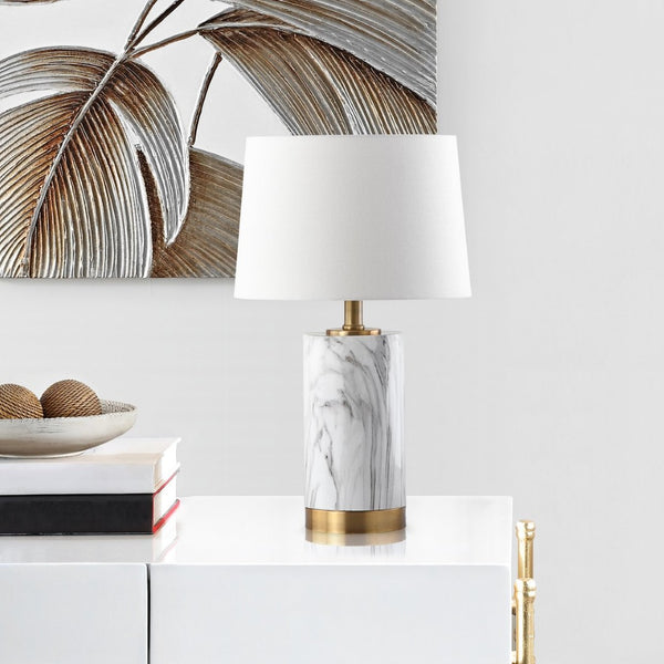 Safavieh CLARABEL Table Lamp - Chic White Marble & Gold Accents for Modern & Classic Home Decor Elegance TBL4043A