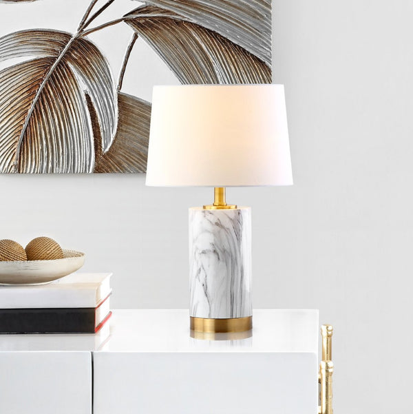 Safavieh CLARABEL Table Lamp - Chic White Marble & Gold Accents for Modern & Classic Home Decor Elegance TBL4043A