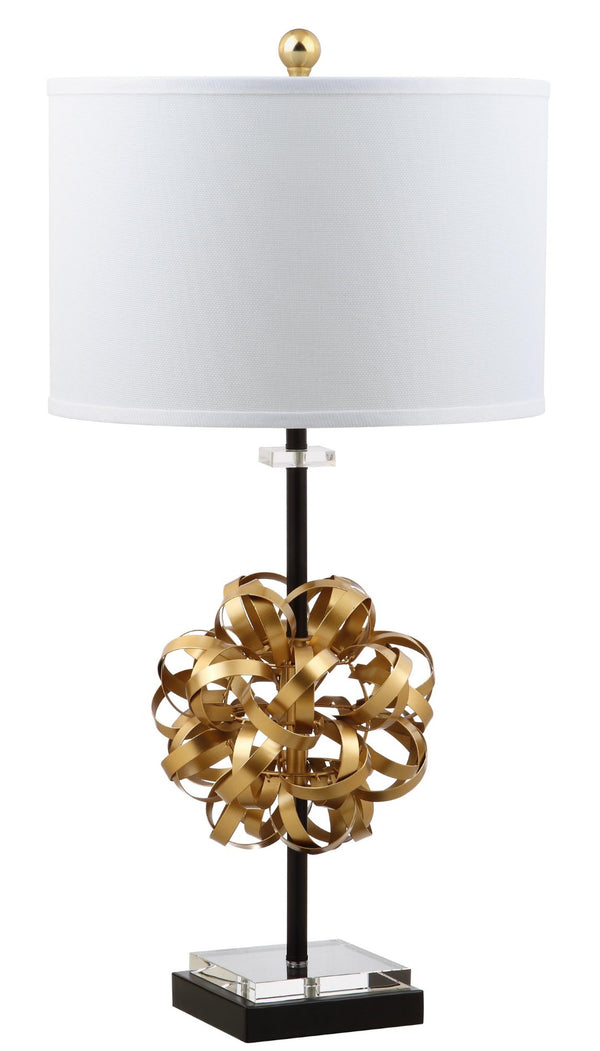 Safavieh LIONEL Table Lamp - Modern Black & Gold Leaf Design with White Linen Shade for Stylish Interiors TBL4050A-SET2