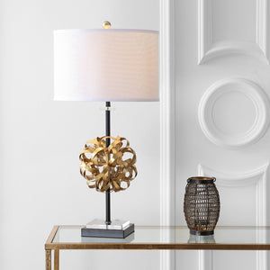 Safavieh LIONEL Table Lamp - Modern Black & Gold Leaf Design with White Linen Shade for Stylish Interiors TBL4050A-SET2