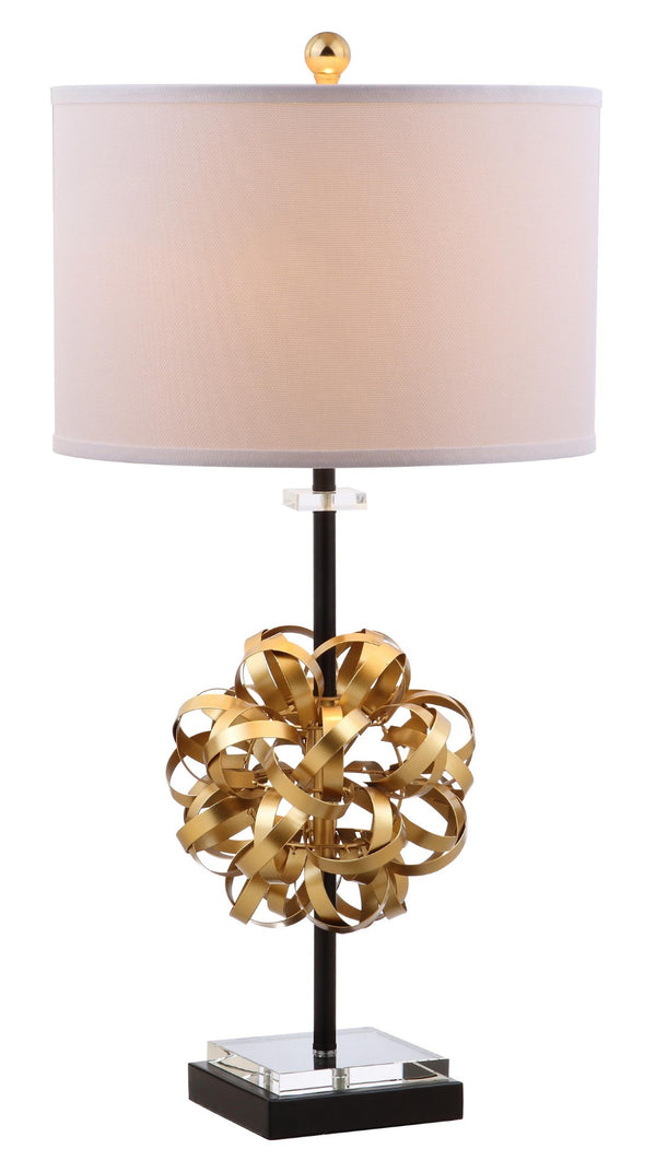 Safavieh LIONEL Table Lamp - Modern Black & Gold Leaf Design with White Linen Shade for Stylish Interiors TBL4050A-SET2