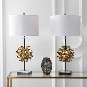 Safavieh LIONEL Table Lamp - Modern Black & Gold Leaf Design with White Linen Shade for Stylish Interiors TBL4050A-SET2