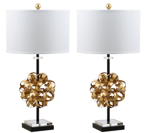 Safavieh LIONEL Table Lamp - Modern Black & Gold Leaf Design with White Linen Shade for Stylish Interiors TBL4050A-SET2