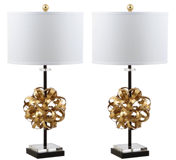 Safavieh LIONEL Table Lamp - Modern Black & Gold Leaf Design with White Linen Shade for Stylish Interiors TBL4050A-SET2